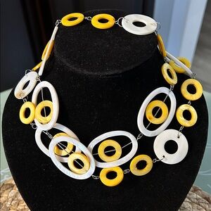 Yellow and White Statement Necklace 30” B4